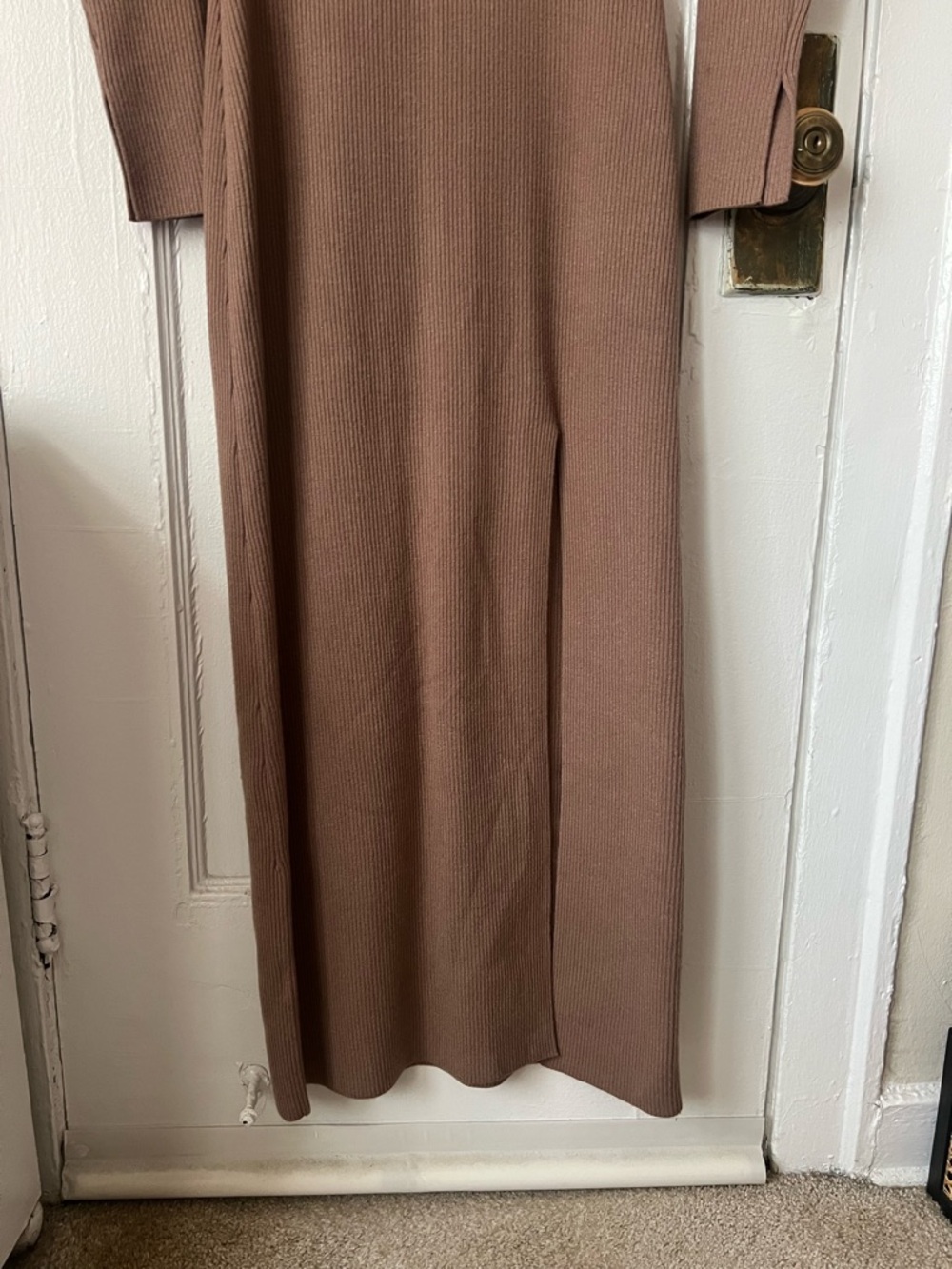 Abercrombie & Fitch Ribbed Long-Sleeve Maxi Dress in Brown - Picture 4 of 5